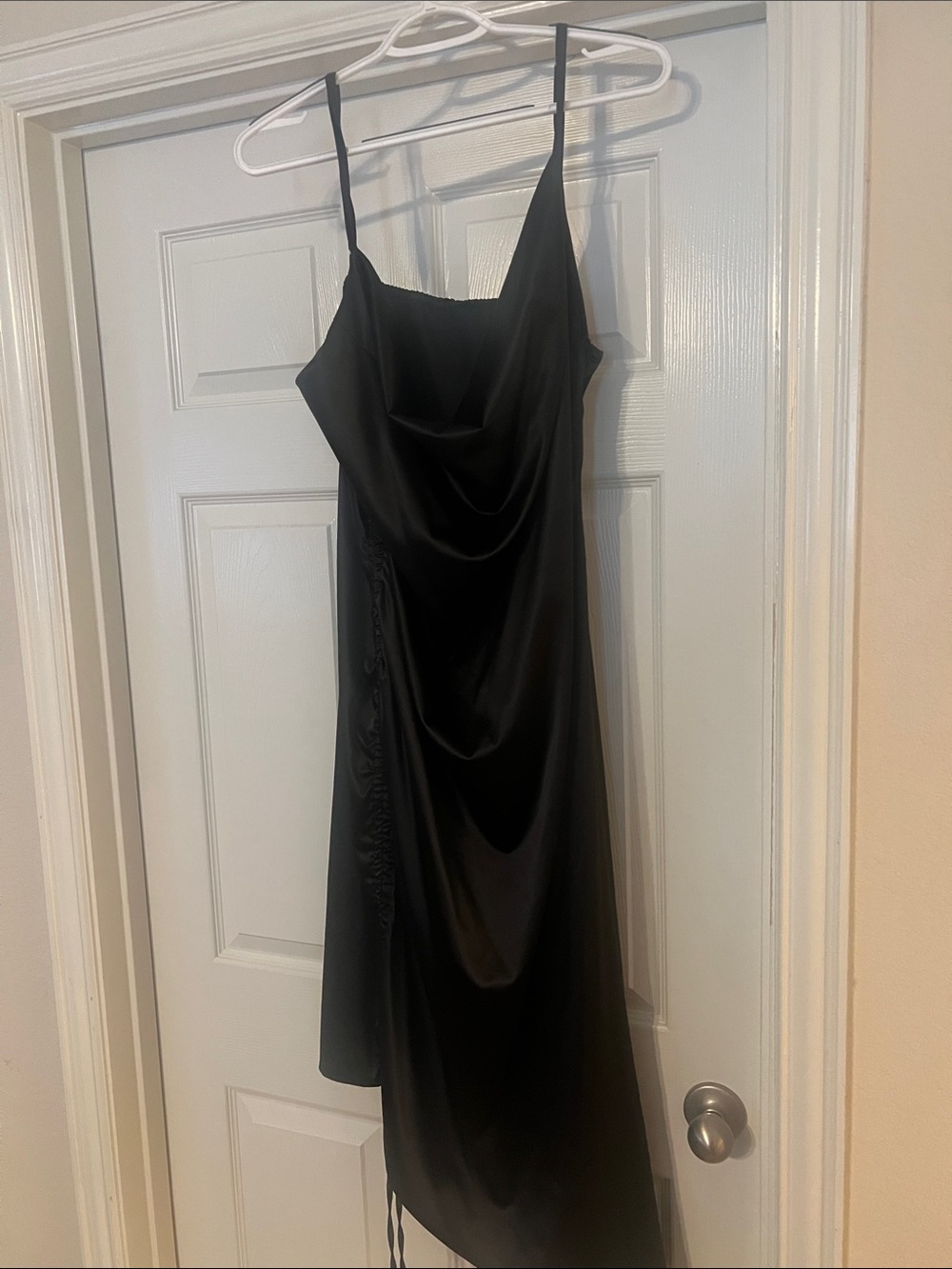 SHEIN Black Asymmetrical Satin Slip Dress